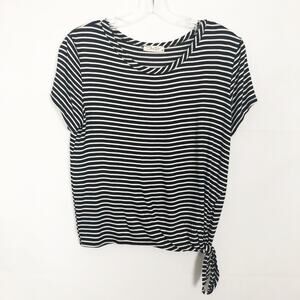 Olivia Rae Striped Short Sleeve Tie-Front Top Size Large